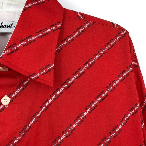 Vintage Elephant Men’s Button Up Shirt Size XL Philadelphia All Over Script Red - Picture 4 of 9